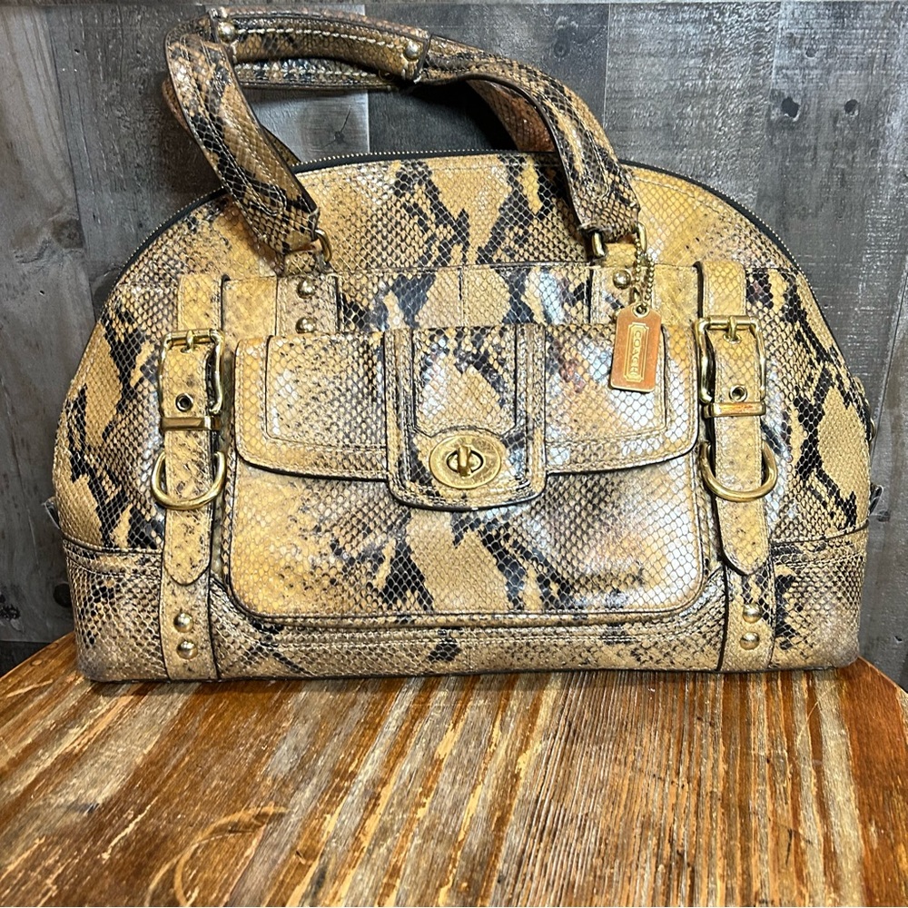 Coach Snakeskin Pattern Satchel in Tan and Black